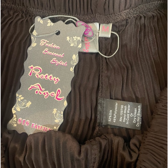 Pretty Angel Brown Pleated Wide Leg,Lace bottom Pants,Medium, NWT - Picture 8 of 14